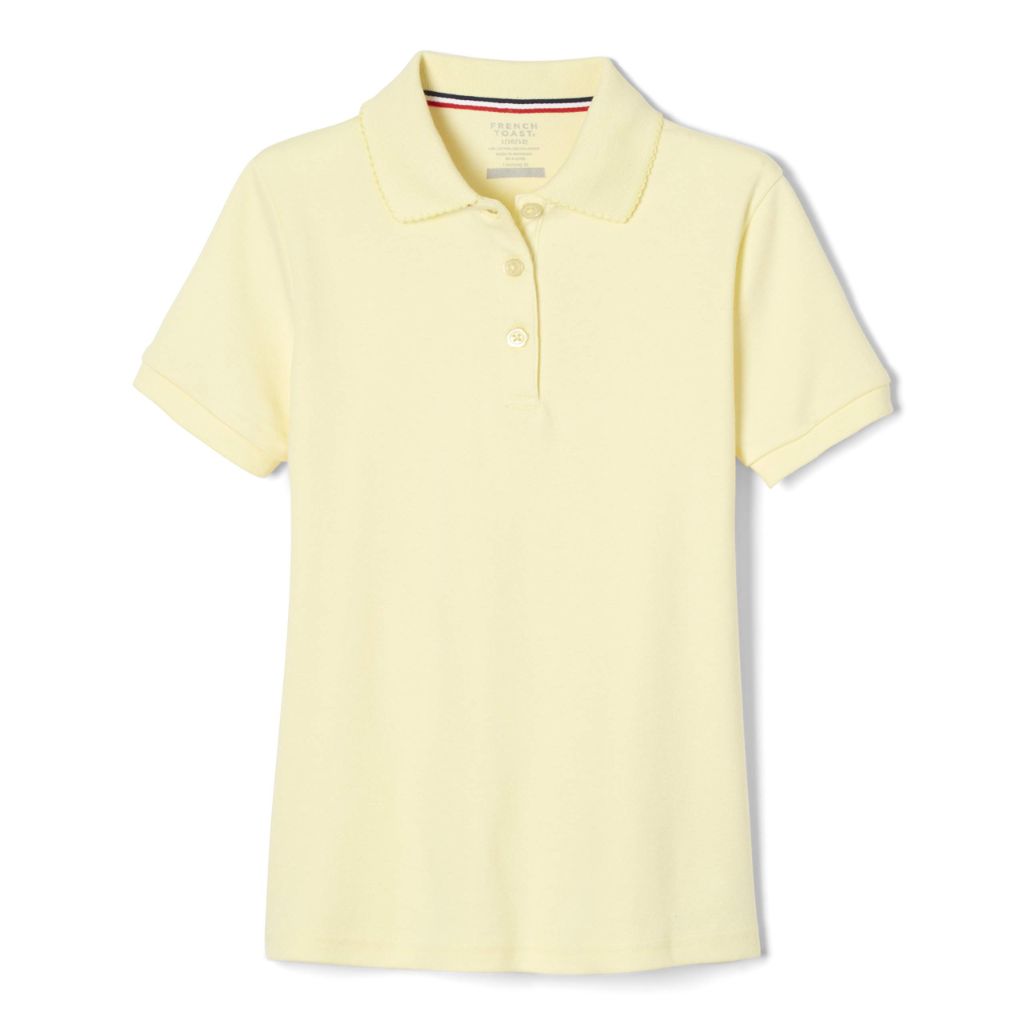 French Toast Girls' Picot Collar Polo Short Sleeve Shirt (Kids Standard & Plus Size), Yellow, 10-12 Plus