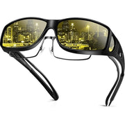 Each Cool Night Driving Glasses, Polarized Anti-Glare UV400 - Glossy Black Frame, Yellow Lens