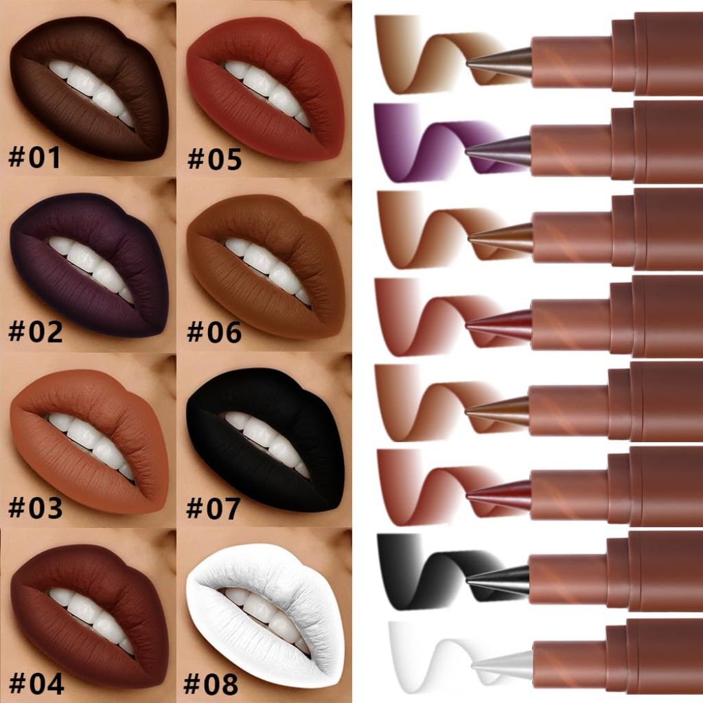 2pcs Matte Dark Purple Lip Liner and Lipstick Makeup Set, Deep Berry (#01)