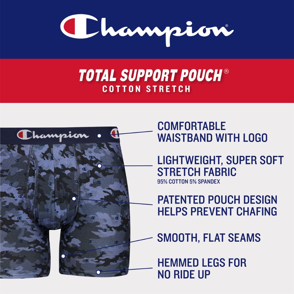Champion Men's Total Support Pouch Boxer Briefs - Black, Medium (4 Pair)