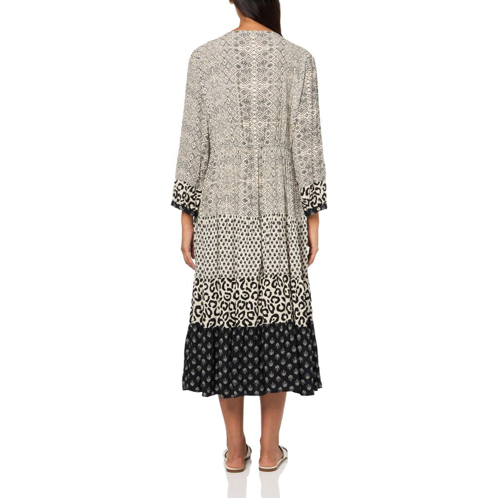 John-Mark Embroidered Multi Print Dress, 3/4 Sleeves and Tassel, Multi, SZ XL