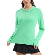 MIER Women's Long Sleeve Fishing Shirt with Hood, Heather Light Green, Size L