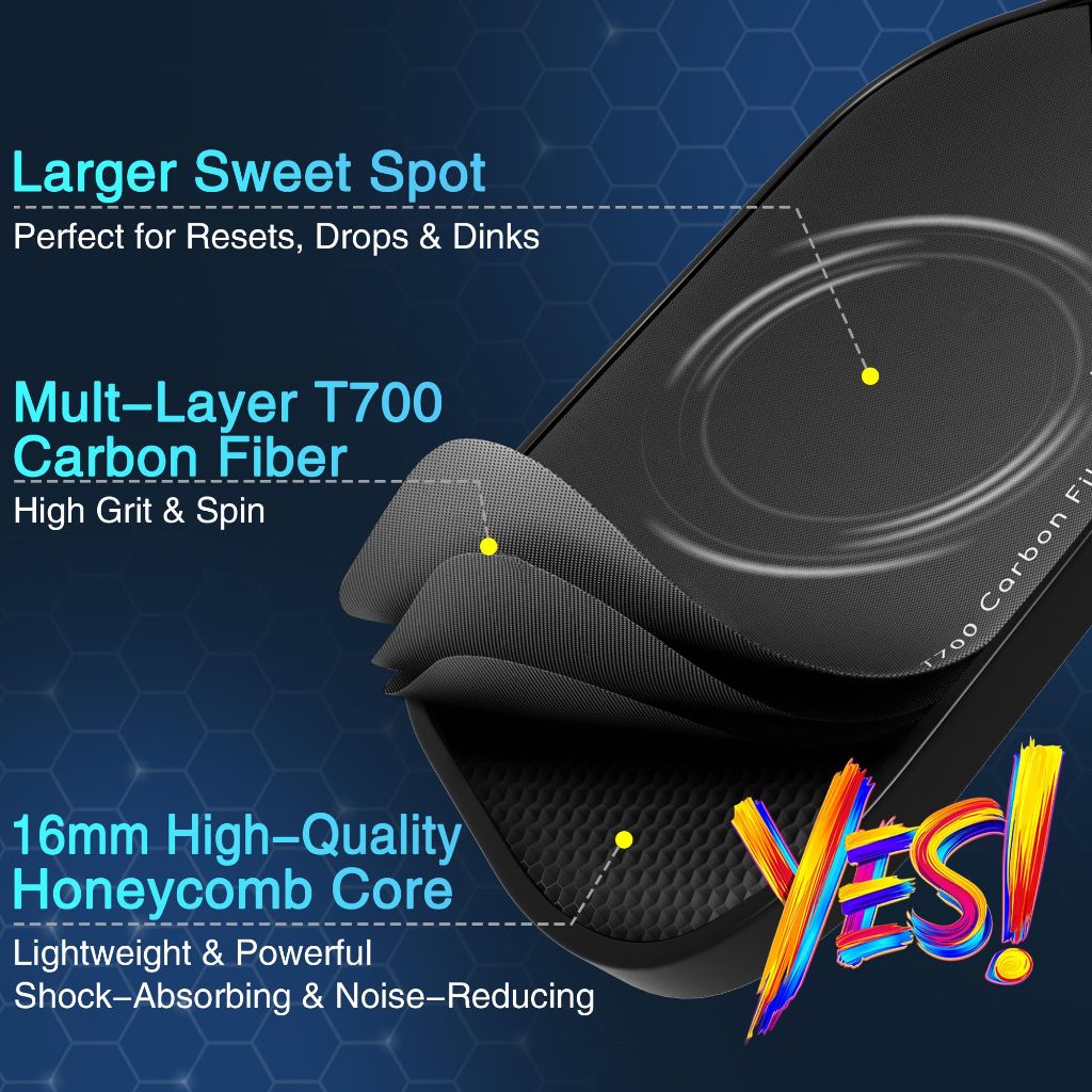 Pro Pickleball Paddle, T700 Carbon Fiber Surface