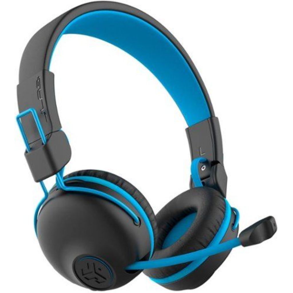 JLab Audio JBuddies Play Gaming Wireless Kids Headset | Blue | Bluetooth | Retractable Boom Mic | AUX Cord Compatible w/ Gaming Consoles - (Damaged Box)
