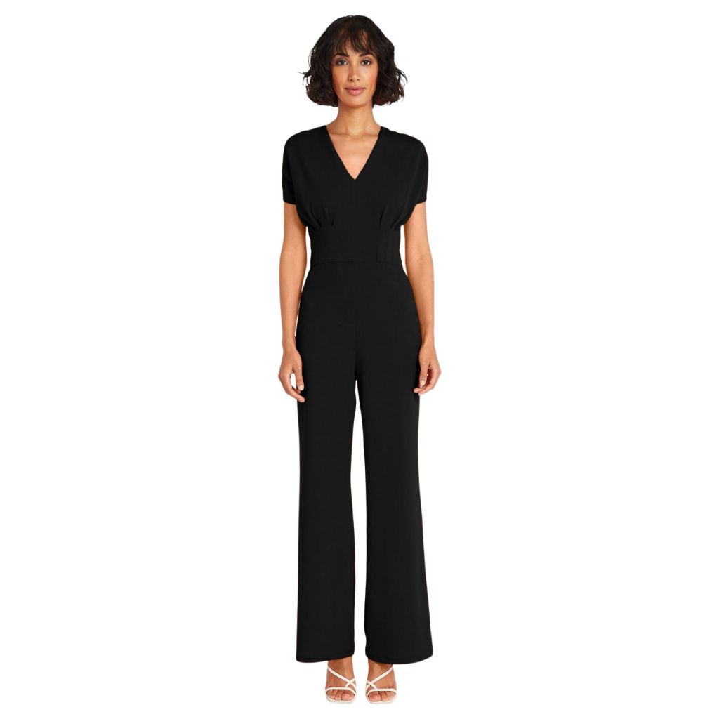Maggy London Women's Dresses Stylish V-Neck Dolman Sleeve Jumpsuit with Wide Pant Legs and Pockets, Black, 18