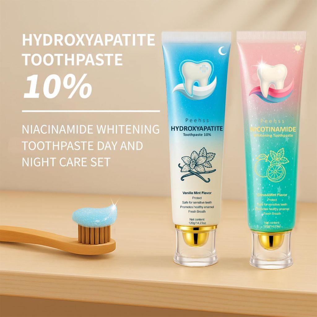 Hydroxyapatite Toothpaste (10% n-HAp) - Day & Night Oral Care Fluoride Free, Vanilla & Citrus Mint 4PCS
