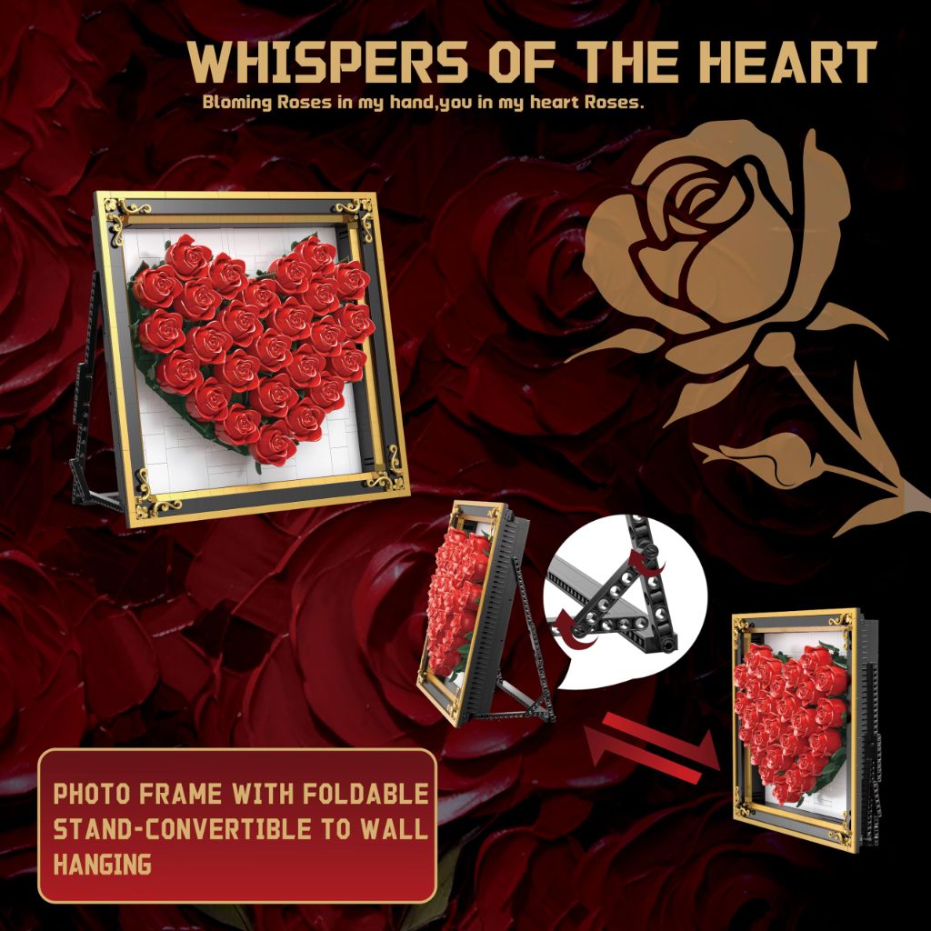 ZONECYTD Red Rose Building Set Compatible with Lego Flowers Bouquet Botanical Collection Wall & Table Art Decor for Lover Adults Girls -1871PCS