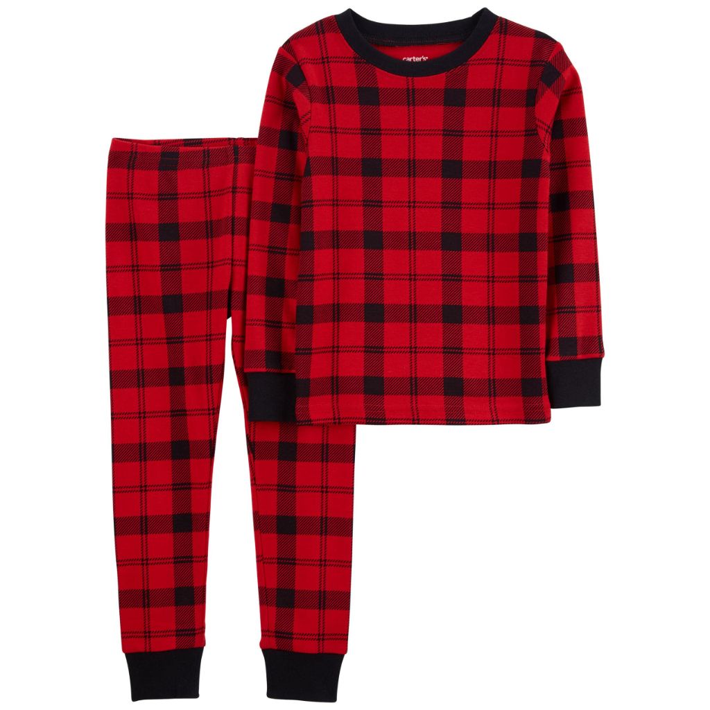 Carter's Girls' Christmas 2-Piece Snug Fit Cotton PJs (Plaid/Red/Black, 3T)