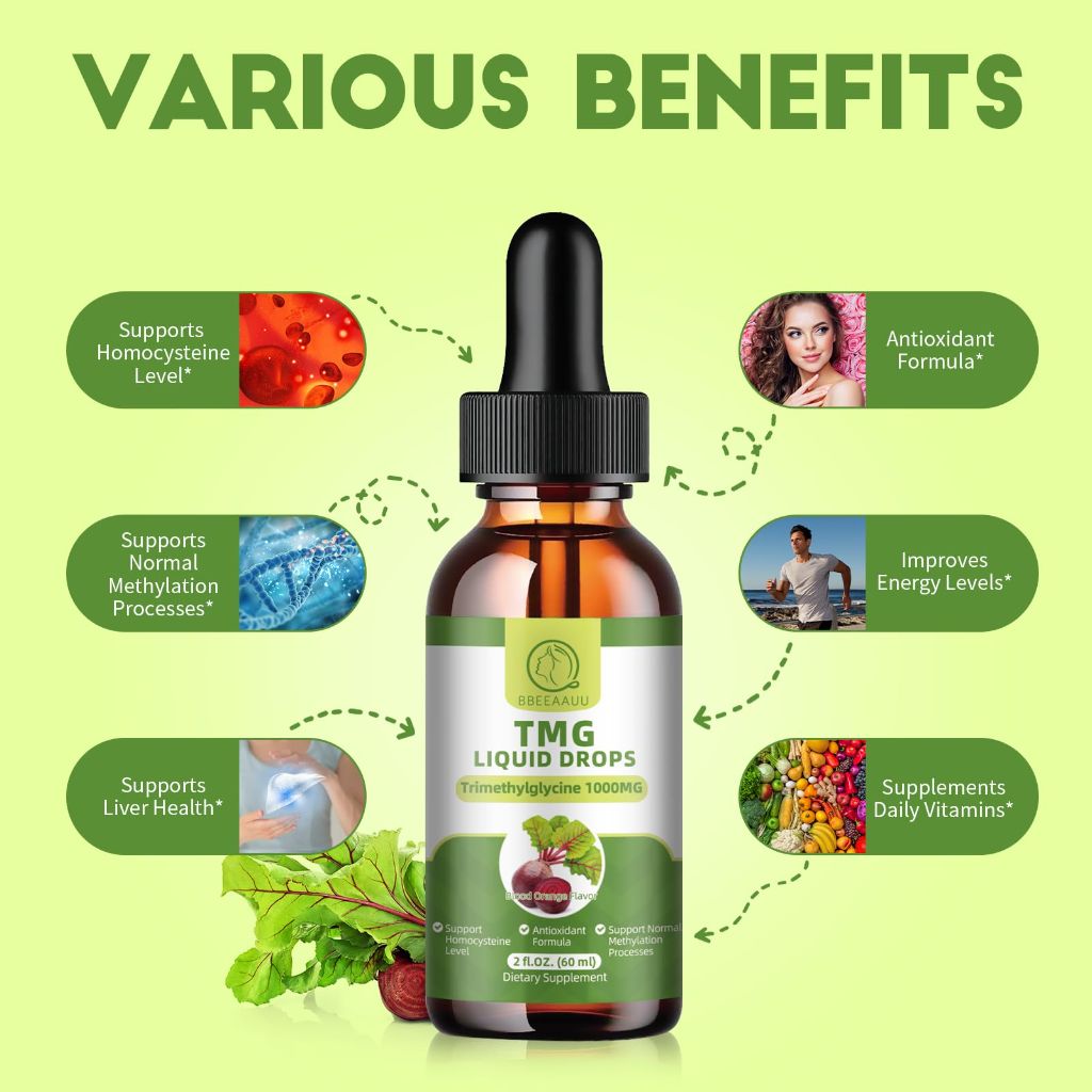 TMG Supplements 1000MG - Trimethylglycine Liquid Drops,  2 Fl.Oz (2 Pack)