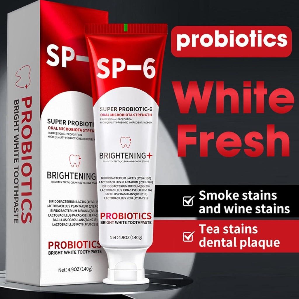SP6 Probiotic Whitening Toothpaste for Adults Whitening/Brightening & Fresh Breath, 6 Probiotics Formula for Gum Health ，Fluoride-Free, sp6 probiotic Toothpaste (Whitening Natural Mint-1pc)