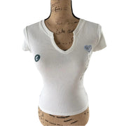 Aéropostale Women's Casual Tops, Cream with Blue Heart, XL