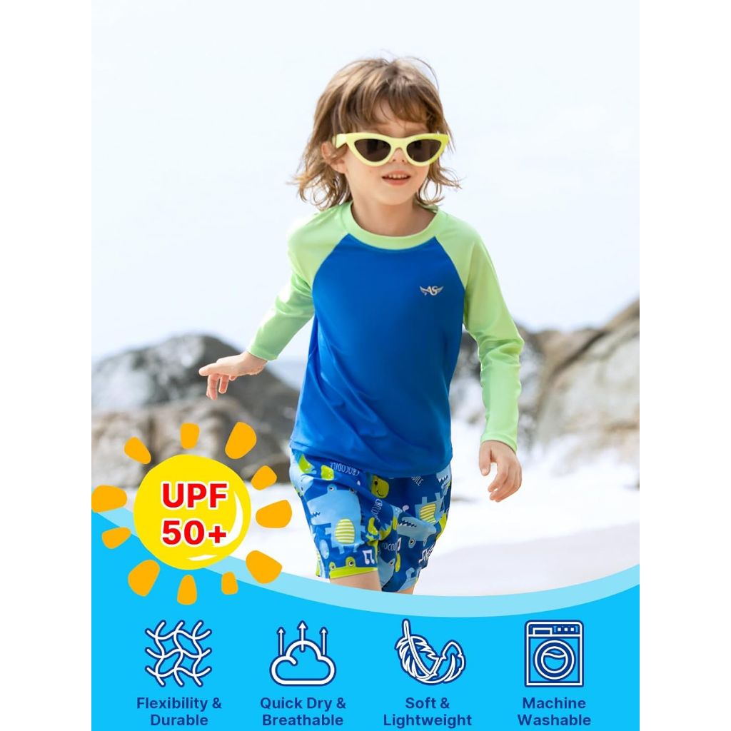 Angel season Rash Guard for Boys UPF 50+ Swim Shirt Long Sleeve Bathing Suit Summer UV Protection Sun Shirts Rashgurad 4T