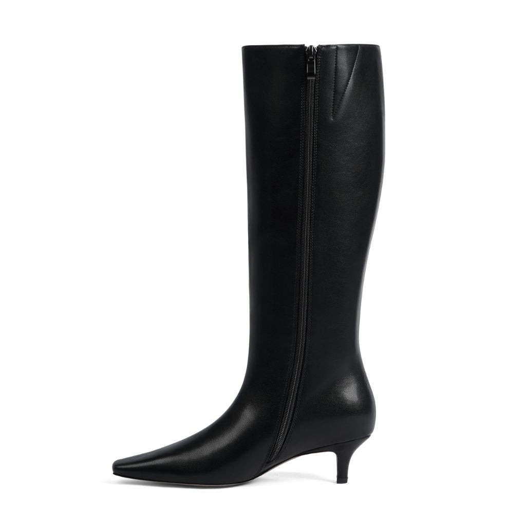 Modatope Tall Black Boots for Women Black Knee High Boots Square Toe Kitten Low Heel Fall Long Boot Size 9