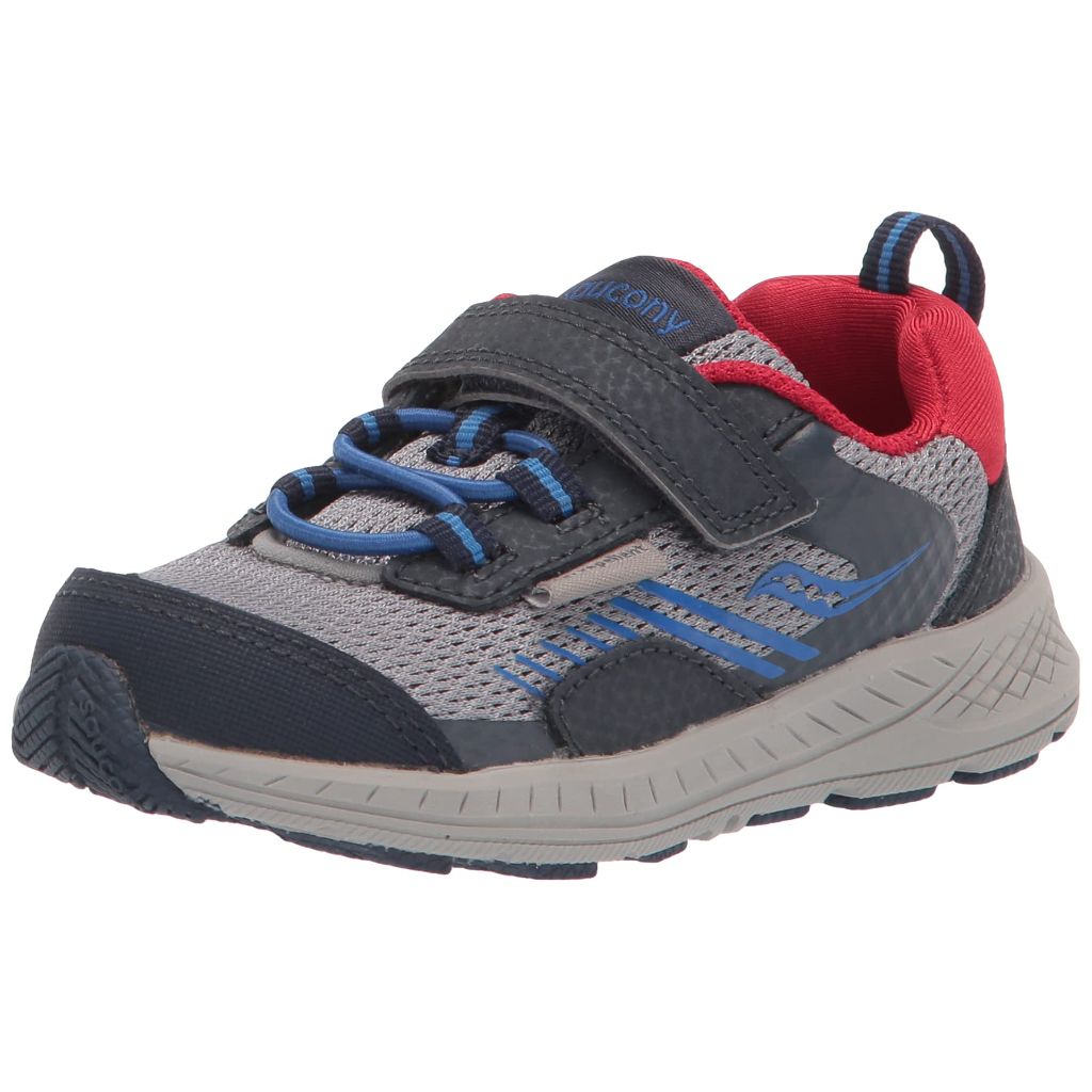 Saucony Toddler's Wind Shield Alternative Closure JR Running Shoe - Navy/Gray/Red, Size 4.5 Toddler