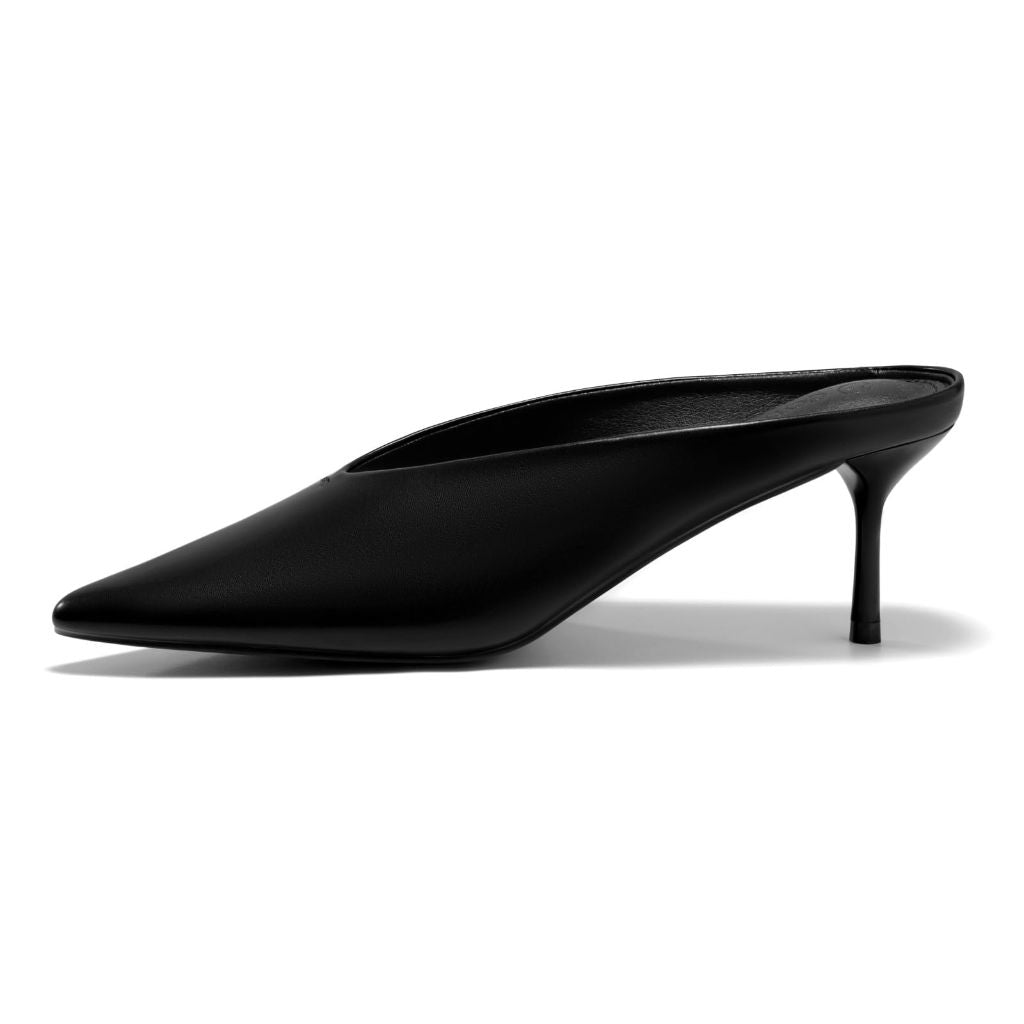 Coutgo Womens High Heels Mules Closed Pointed Toe Shoes, Black - Size 8