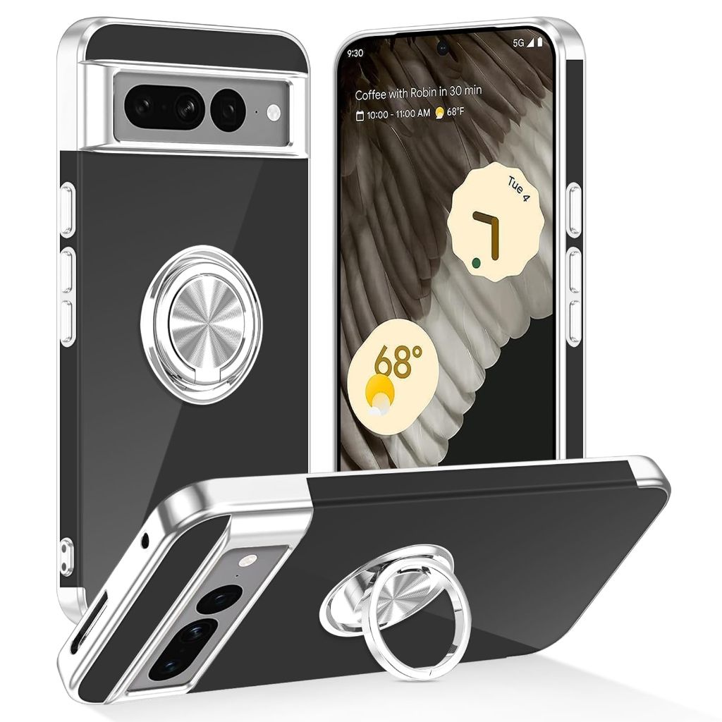 Tnarru Designed for Google Pixel 7 Clear Case with Stand [Magnetic Ring Holder Kickstand] Silver