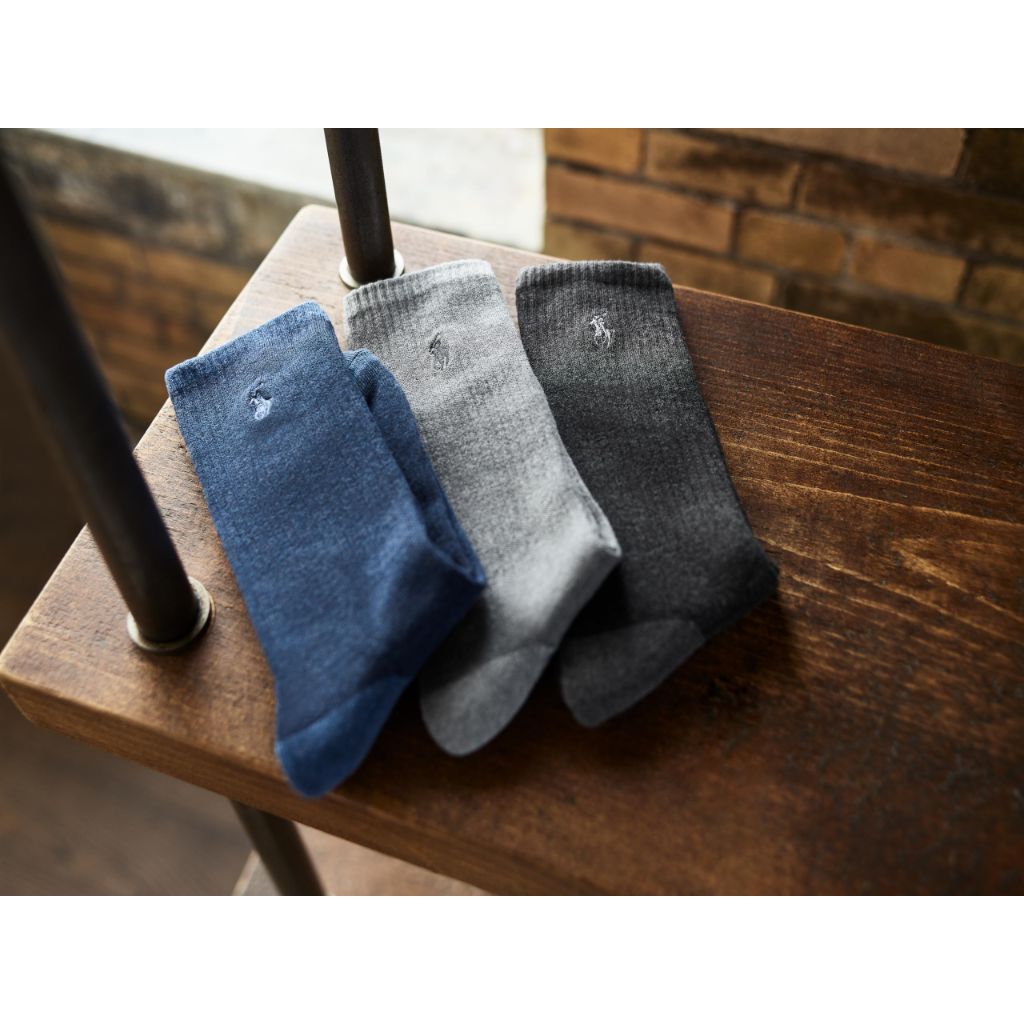 POLO RALPH LAUREN Mens Ribbed Casual Crew Socks - 3 Pair Pack Cotton Comfort & Heel-toe Reinforcement PP Rib, Gray Assorted, 6-12.5 US