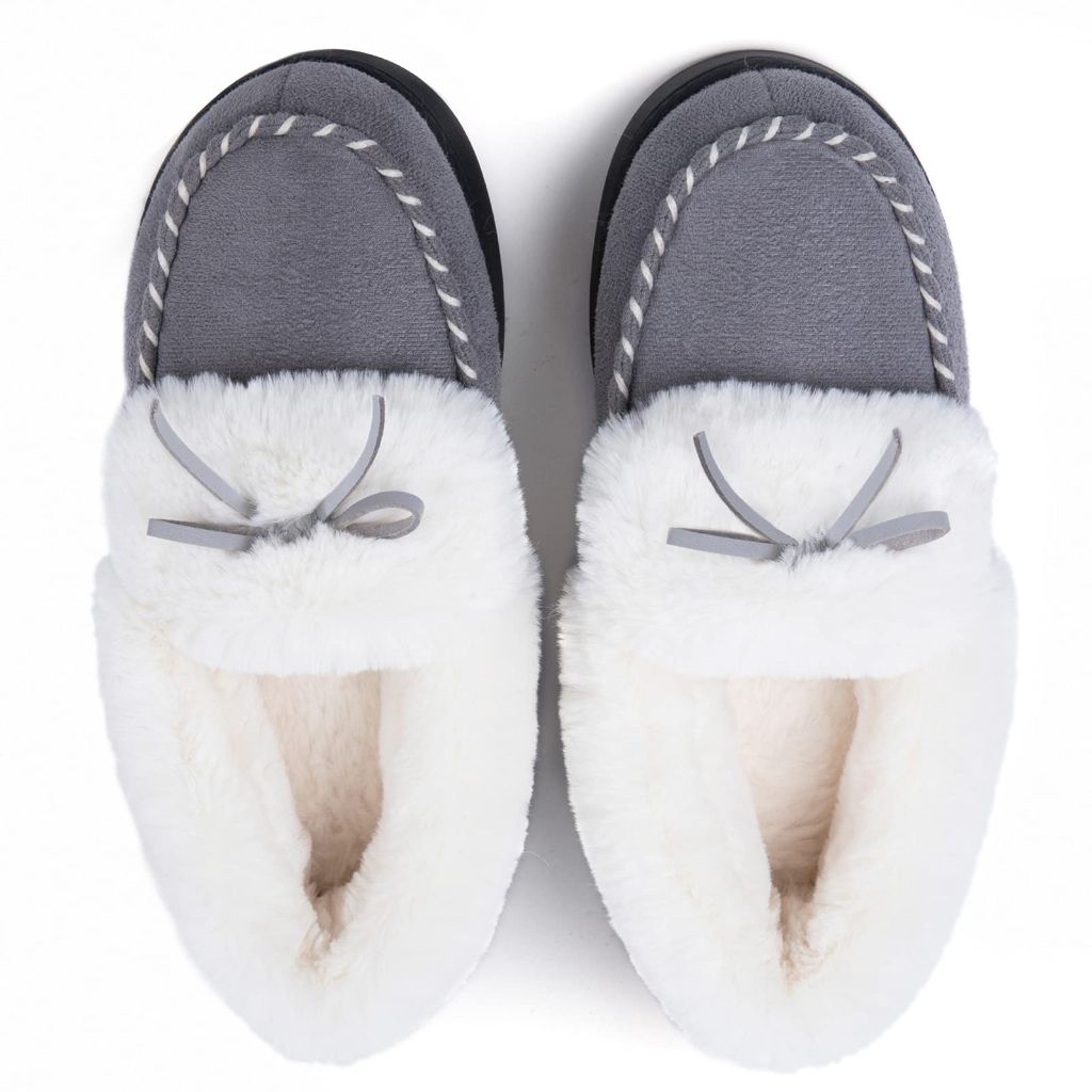 SZ 9.5-10.5 RockDove Women's Trapper Moc Memory Foam Slipper Gift Ready | Light Grey