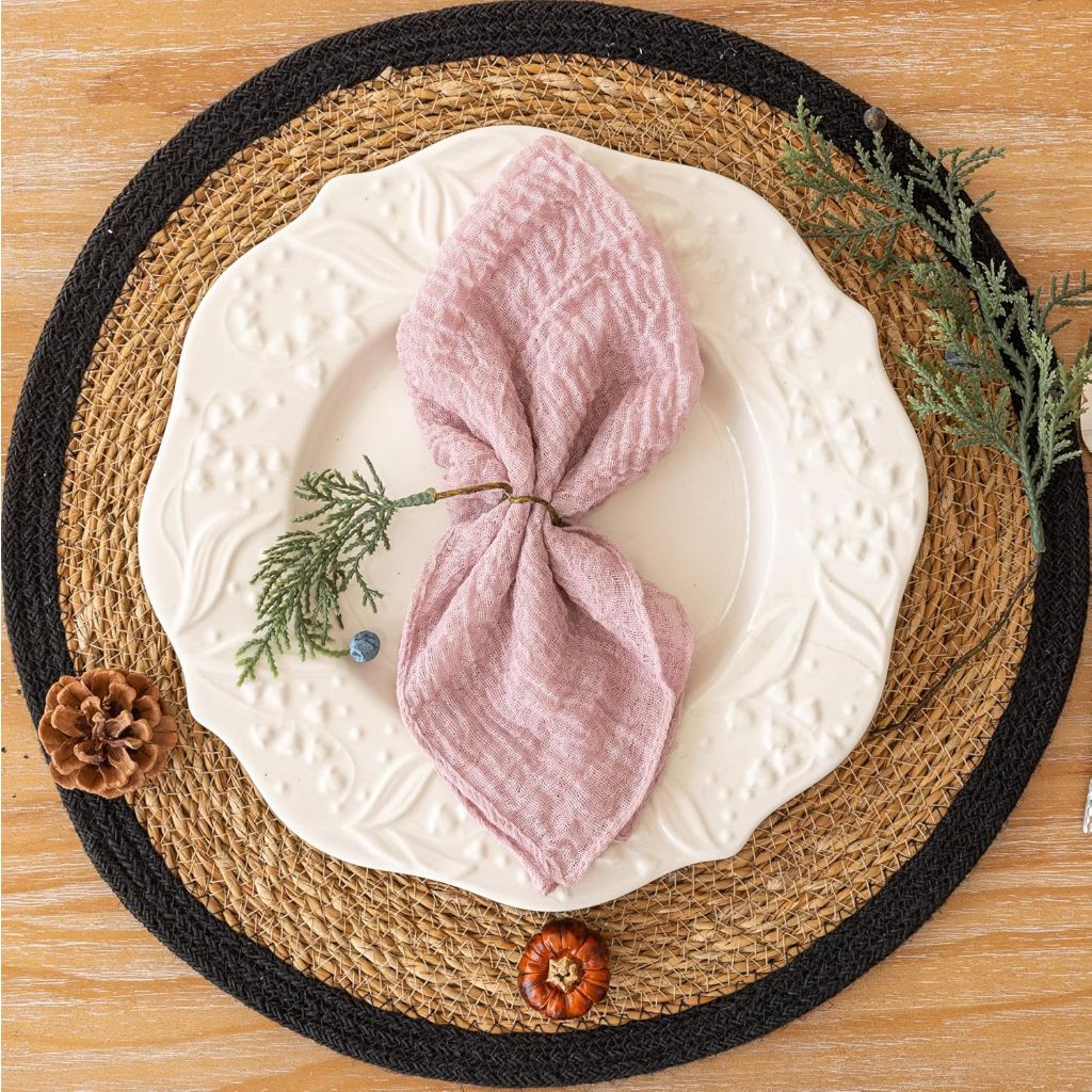 Keketoarrange Cheesecloth Napkins 17x17 Inches Cloth Reusable Napkins Washable Handmade for Lunch Dinner Wedding Baby Bridal Shower Party Rustic Boho Decorations Bulk Set of 10 Dusty Rose
