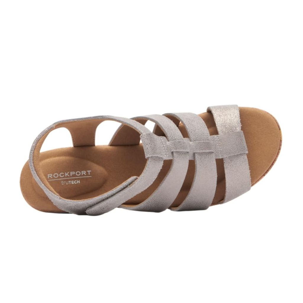 SZ 9.5, Rockport Women's Briah New Gladiator, Taupe Metallic Leather