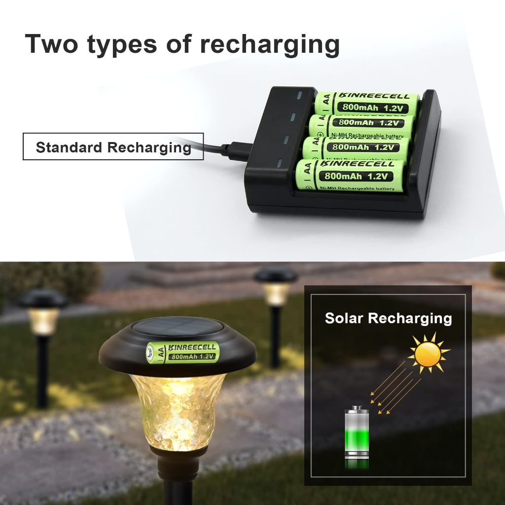 KINREECELL Rechargeable AA Batteries, Ni-MH Double A Solar Batteries High Capacity (AA-800mAh-12pack)