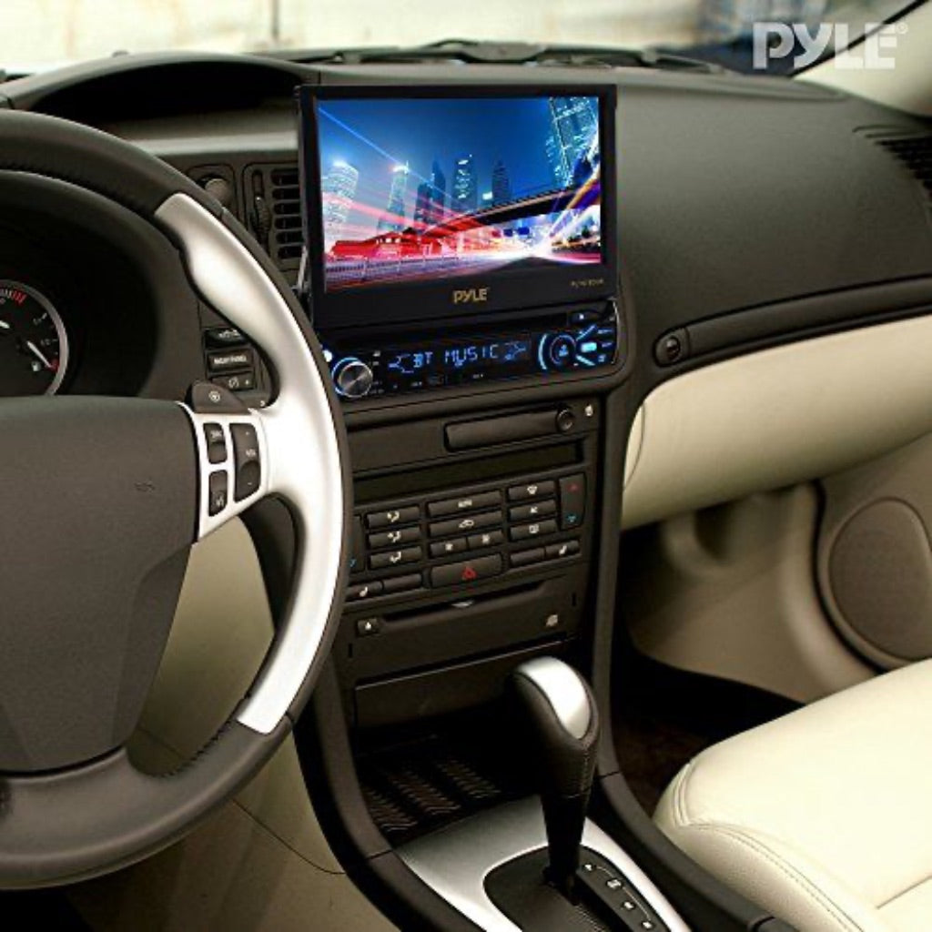 Pyle 7 Single DIN In-Dash DVD Receiver with Motorized Fold-Out Touchable Screen
