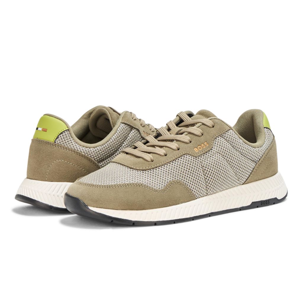 BOSS Leather Mix Low Top Sneaker Garden Moss, Moon Light Grey 7
