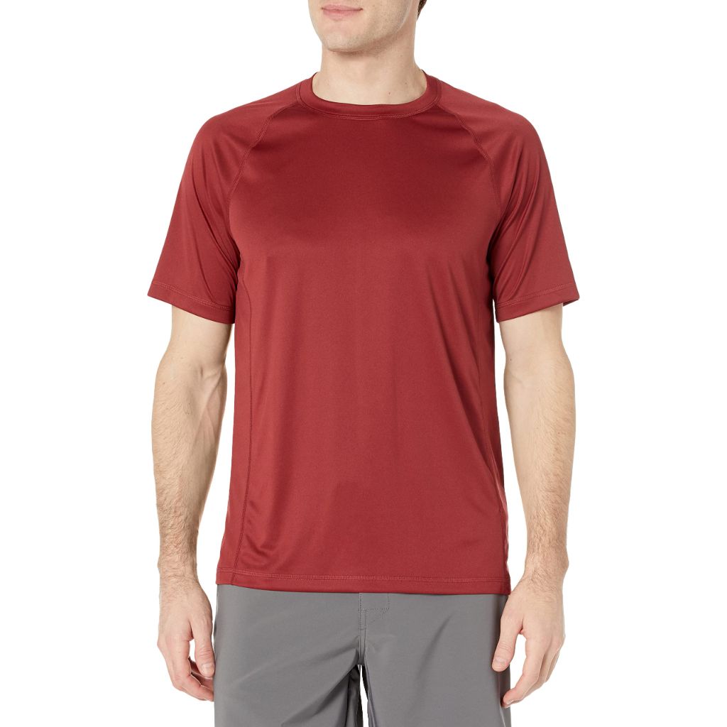 SZ 2XL, Amazon Essentials Men's Slim-Fit Short-Sleeve Quick-Dry UPF 50 Swim Tee, Brick Red