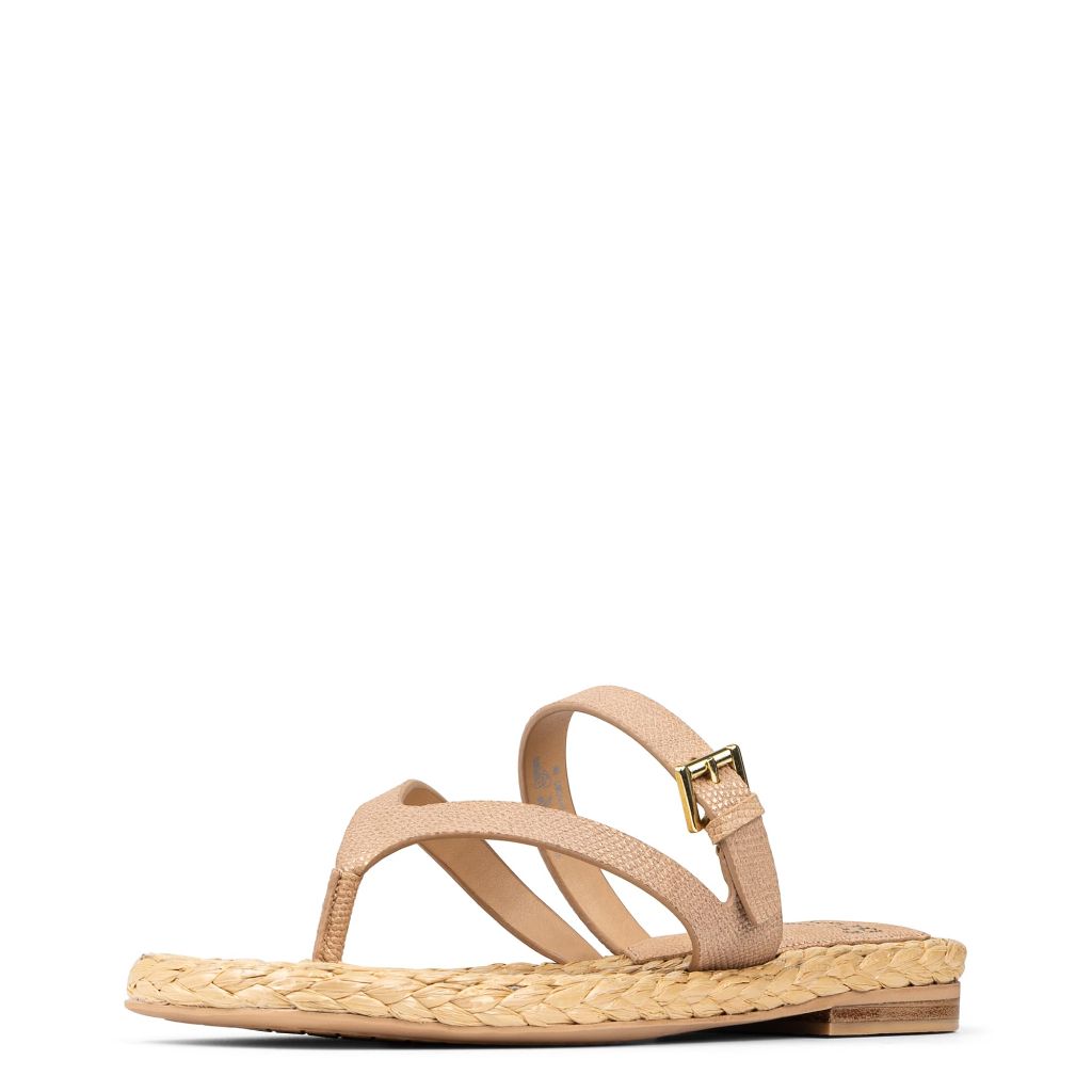 SZ 9.5, Donald Pliner Women's HEATHRO Metallic Lizard Print | Sand/Platino