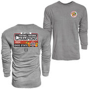 NCAA Officially Licensed Ohio State Buckeyes National Champs 2024 Triblend Long Sleeve T-Shirt Front/Back Gray, Small