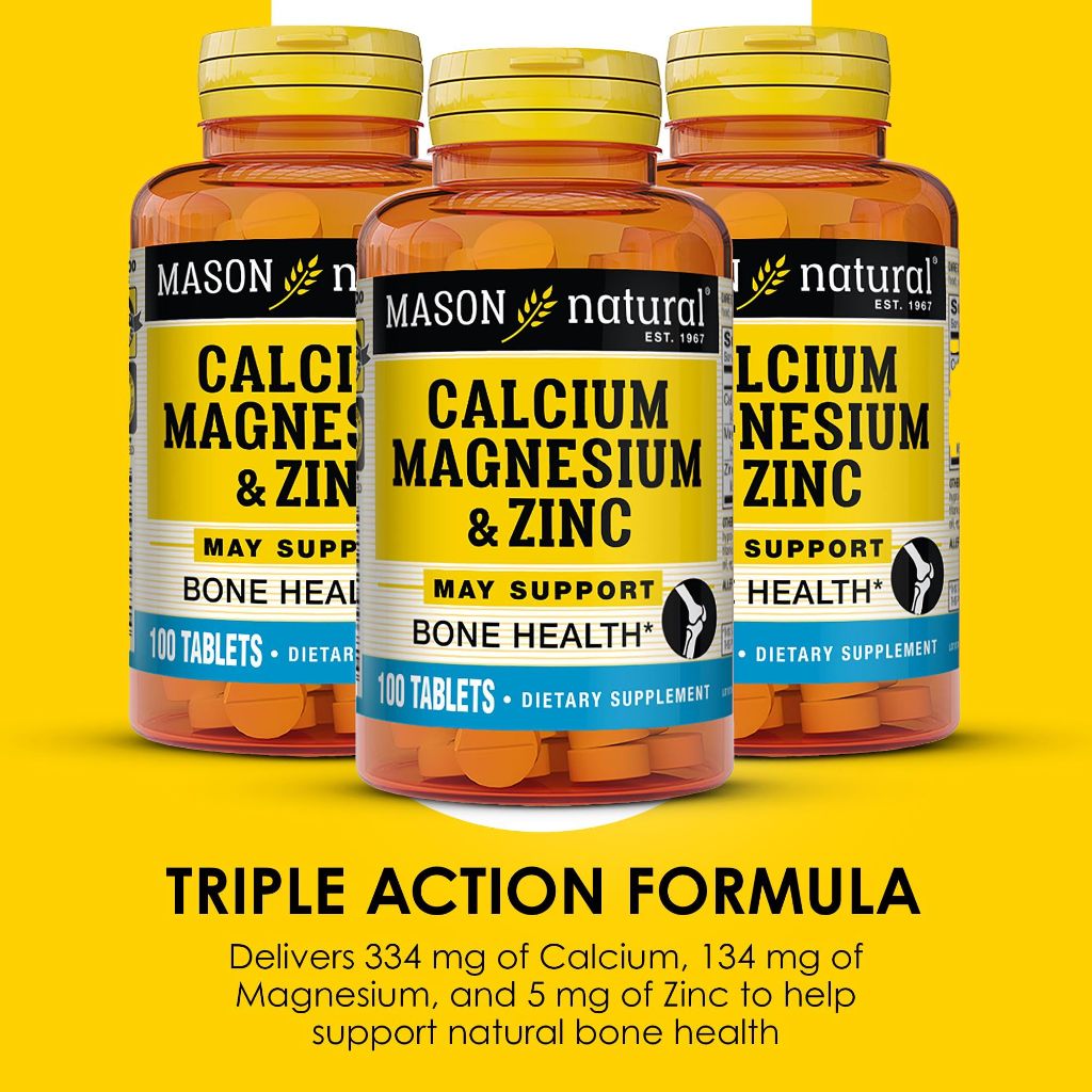 Mason Natural Calcium Magnesium & Zinc, 300 Total Tablets (3 Pack x 100 Tablets)