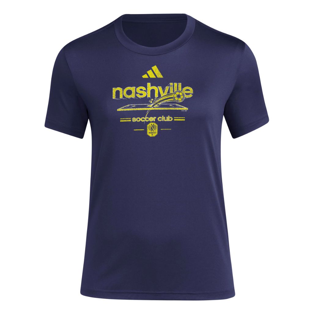 Adidas Womens Nashville SC Pre-Game Short Sleeve Soccer T-Shirt,Team Navy Blue/Nashville Soccer Club,X-Large