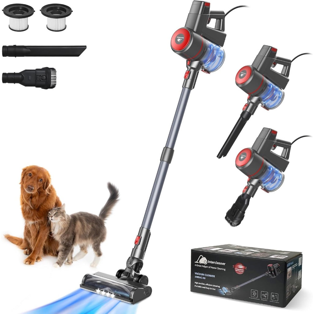 Intercleaner Corded Stick Vacuum Cleaner with 600W Motoer and 20KPa Powerful Suction, Lightweight, Bagless