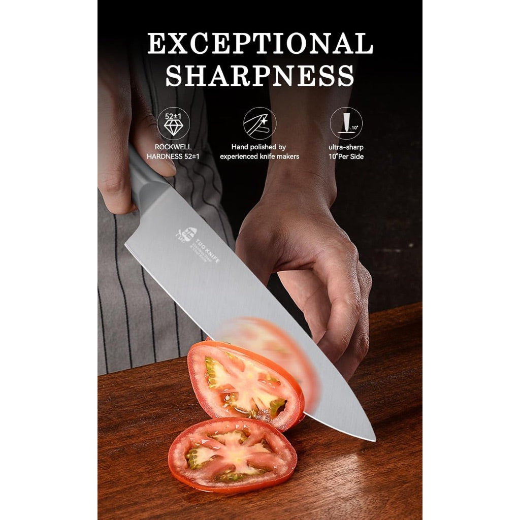 Tuo 16 Piece Knife Block Set with Sharpener, High Carbon Stainless Steel Blades