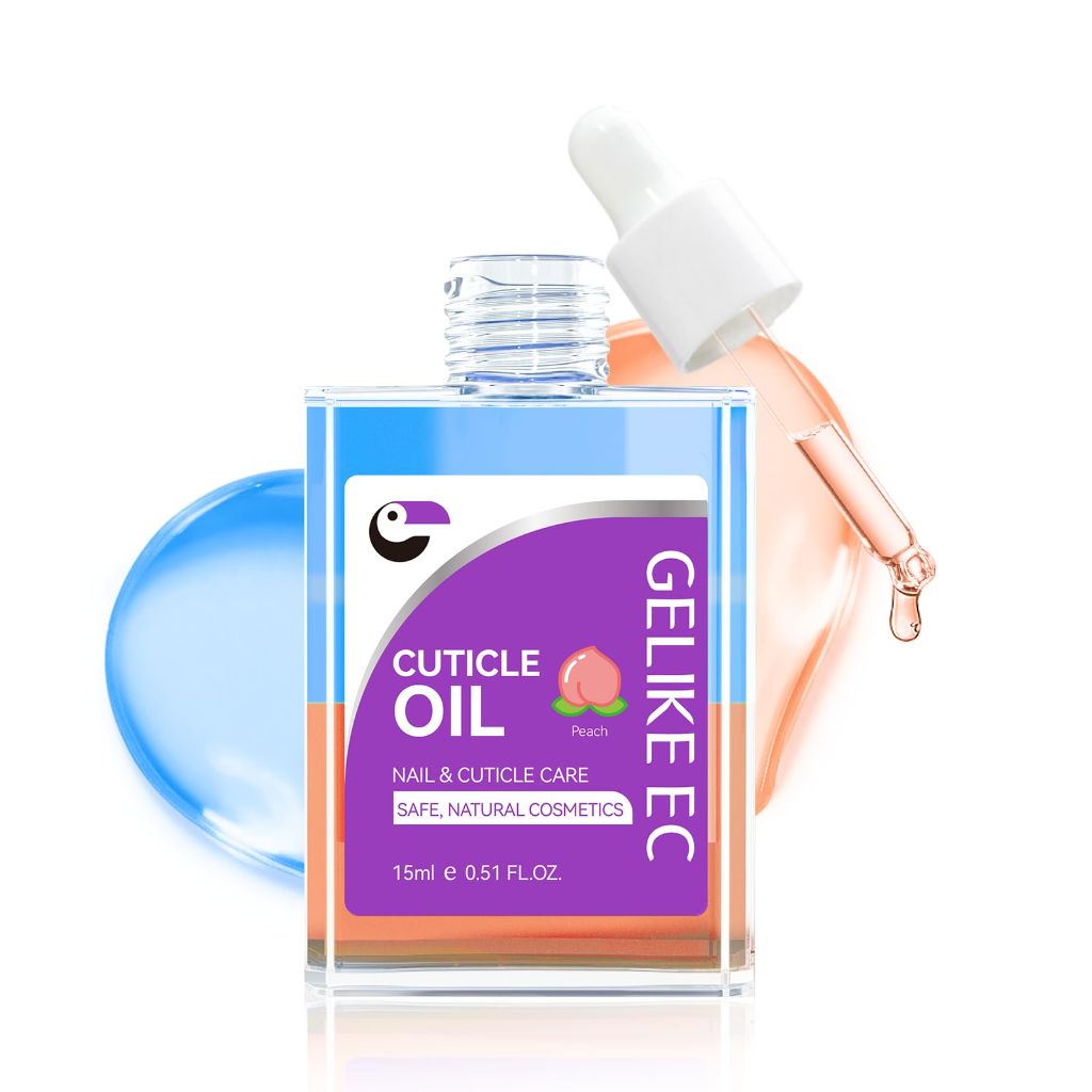 Gelike ec Nail Cuticle Oil - Peach Scent Dual Color Nail Moisturizing With Natural Jojoba Vitamin B & E for Nail Bed ＆ Damaged Nails Repair Treatment - Cuticle Cream for Nail Growth and Strength