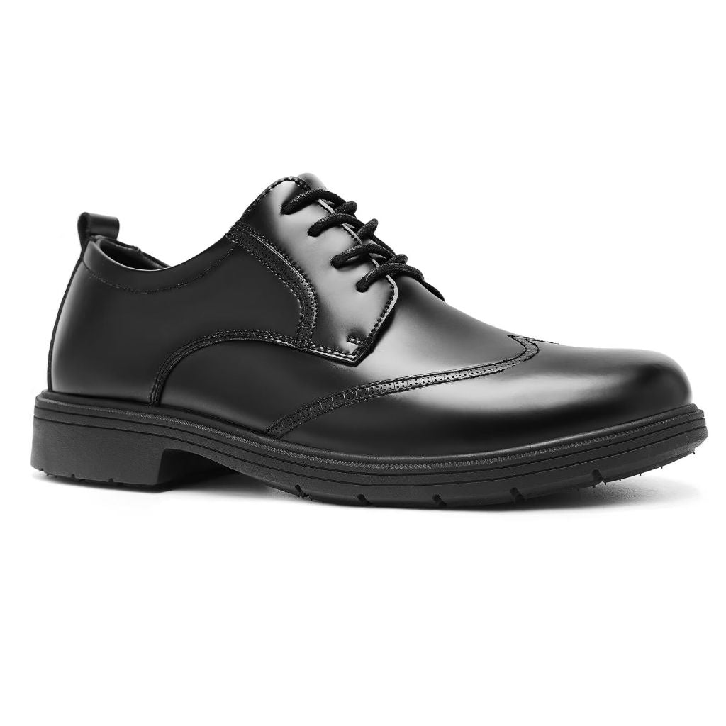 Men's Orthopedic Leather Dress Walking Shoes: Cushion Sole Flat Feet Arch Support, Black Size 9