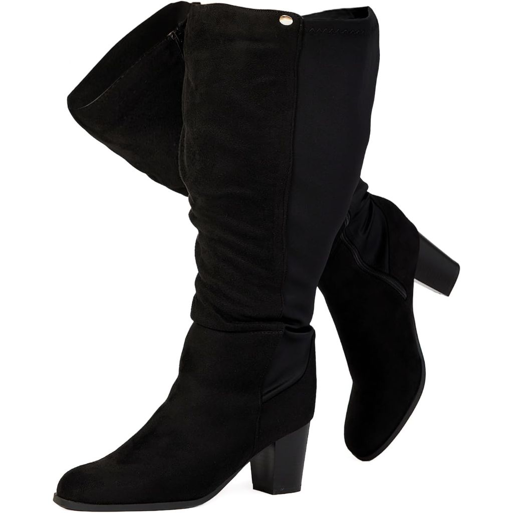 RF ROOM OF FASHION Women's Wide Calf Block Heel Knee High Dress Boots 11W