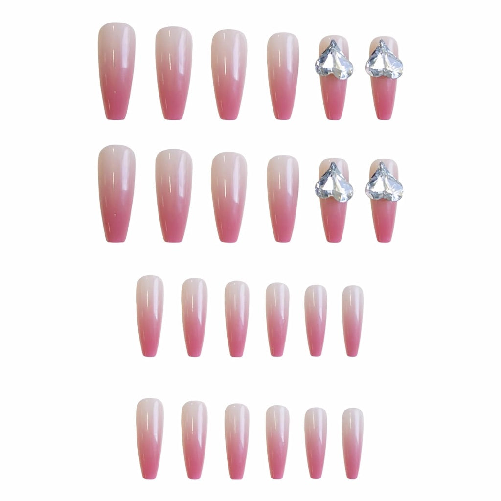 BABALAL Press-On Nails - Long, Pink Heart (24 Pcs.)