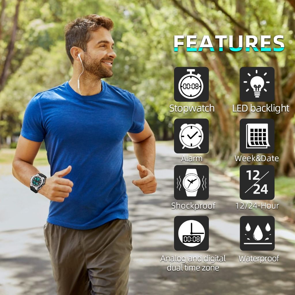 Dayllon Men's Watch Military Sports Watches - Black/Silver