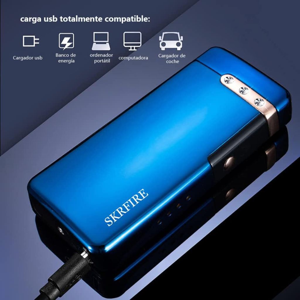 SKRFIRE Electric Lighter, Flame Arc Lighter, Plasma lighters Rechargeable Waterproof with 3 Rhinestones (ICY Blue)