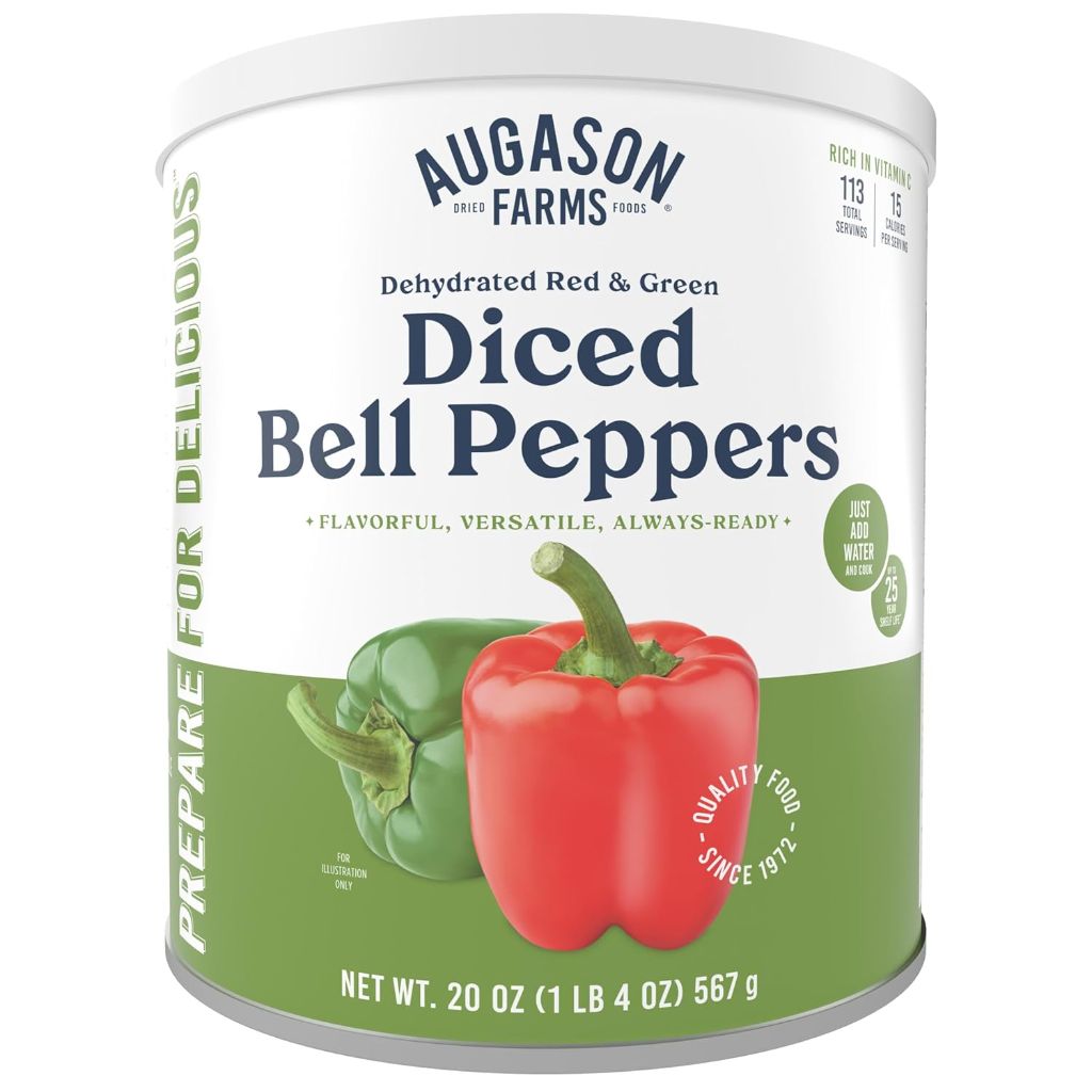 Augason Farms Dehydrated Diced Red & Green Bell Peppers, Emergency Food Supply, 20 oz (113 Servings)