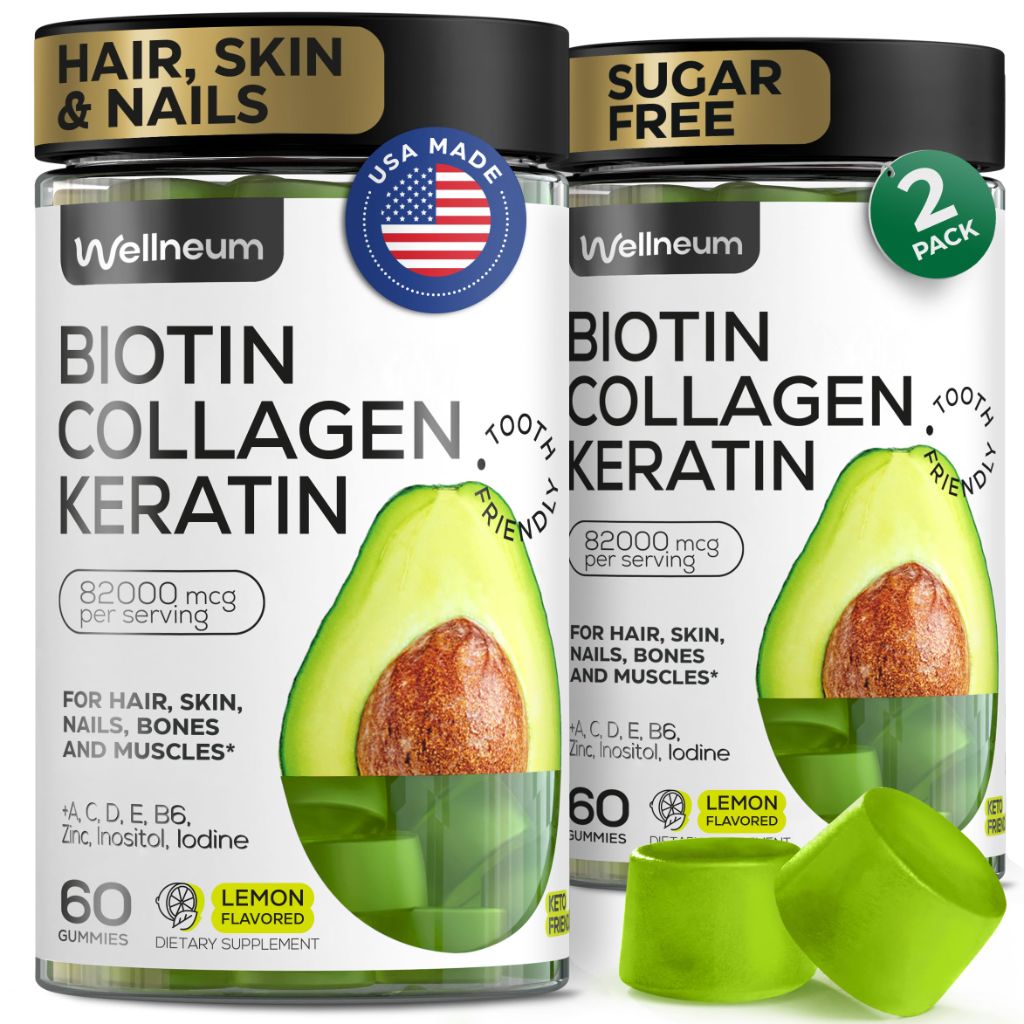Biotin for Hair Growth Women/Men 12000mcg, Skin & Nails Support Gummies 120 Gummies (2 Pack)