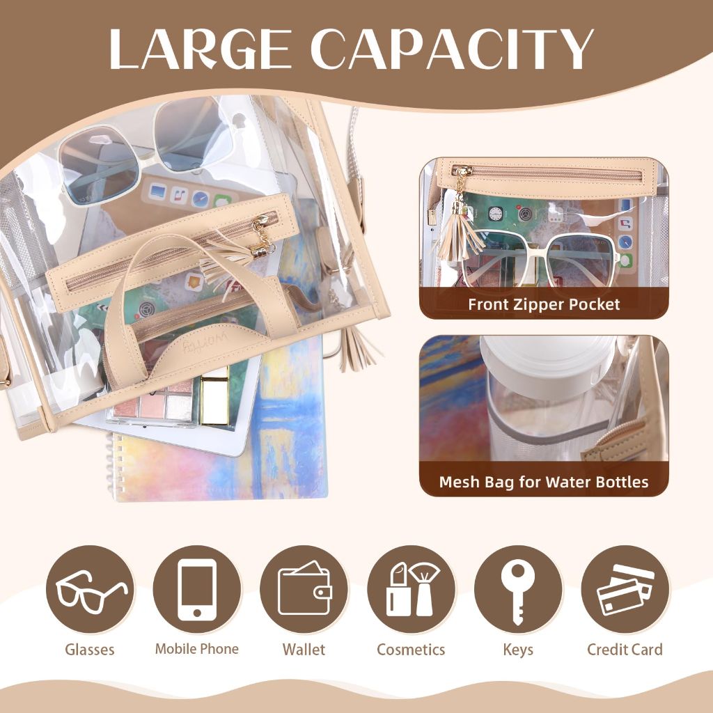 Large Clear Tote Bag, Clear Purse Handbag Crossbody Bag for Women Stadium Events Approved