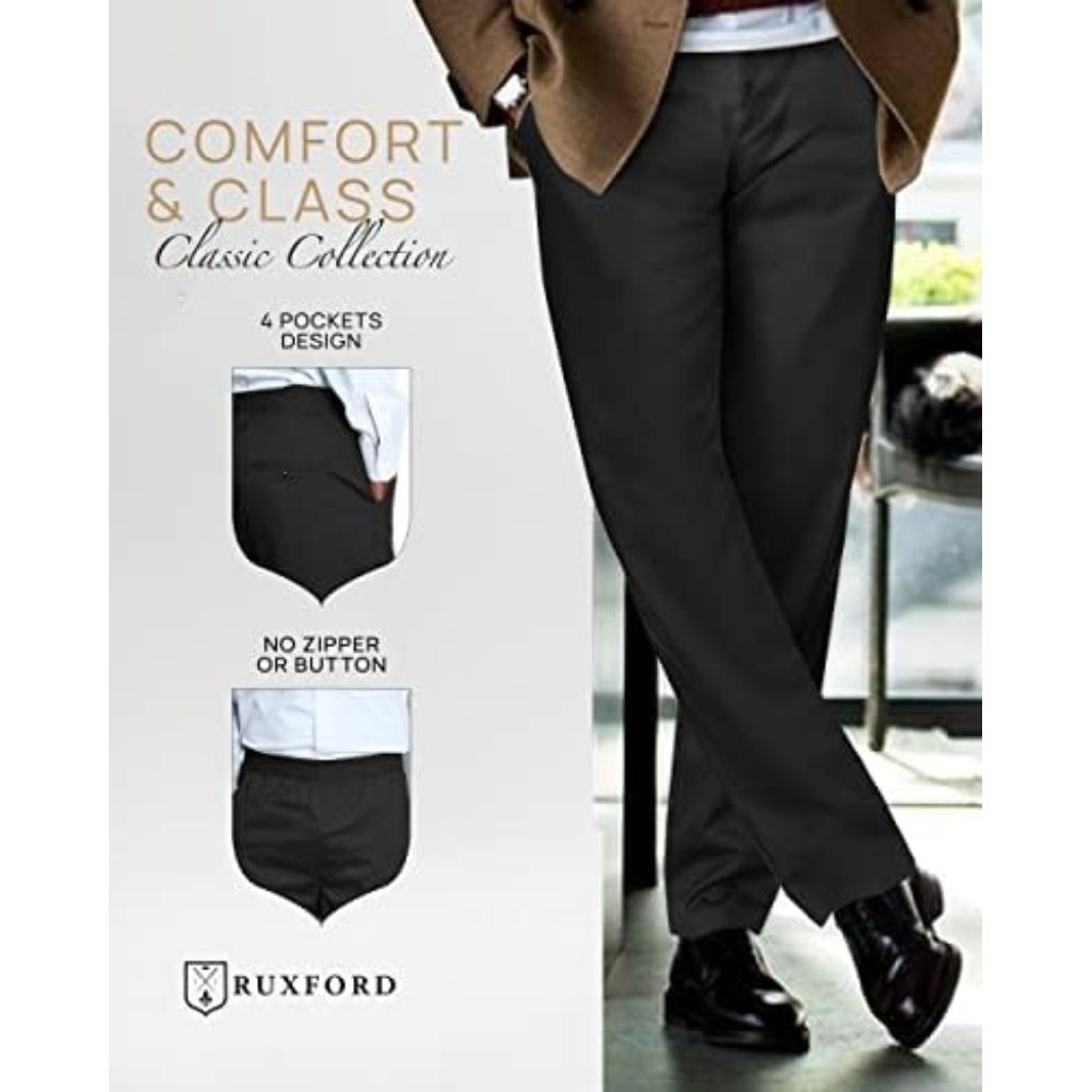 Ruxford Men's Relax Fit Elastic Waist Pants, Black - size XL