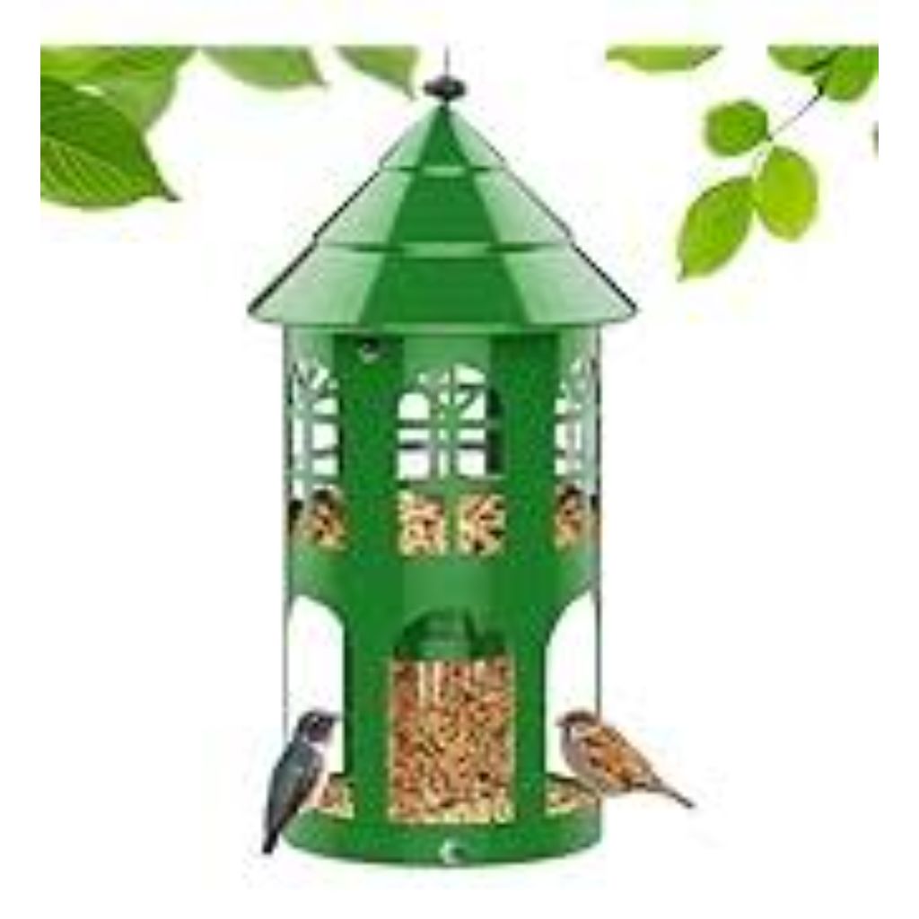 Metal Bird Feeder with Weatherproof Roof & Squirrel-Proof Design, Easy Fill - Green