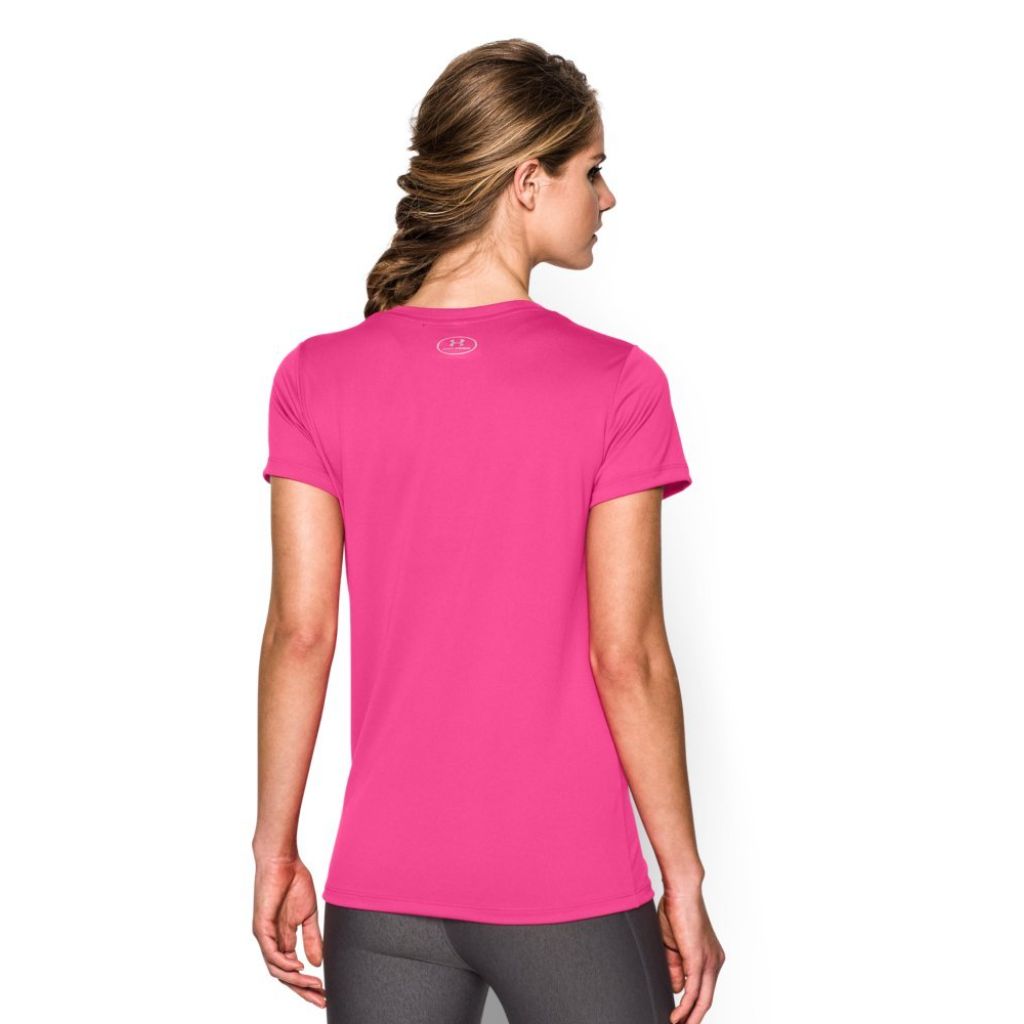 Under Armour Womens Tech V-Neck Short-Sleeve T-Shirt, (652) Rebel Pink / / Metallic Silver, XX-Large