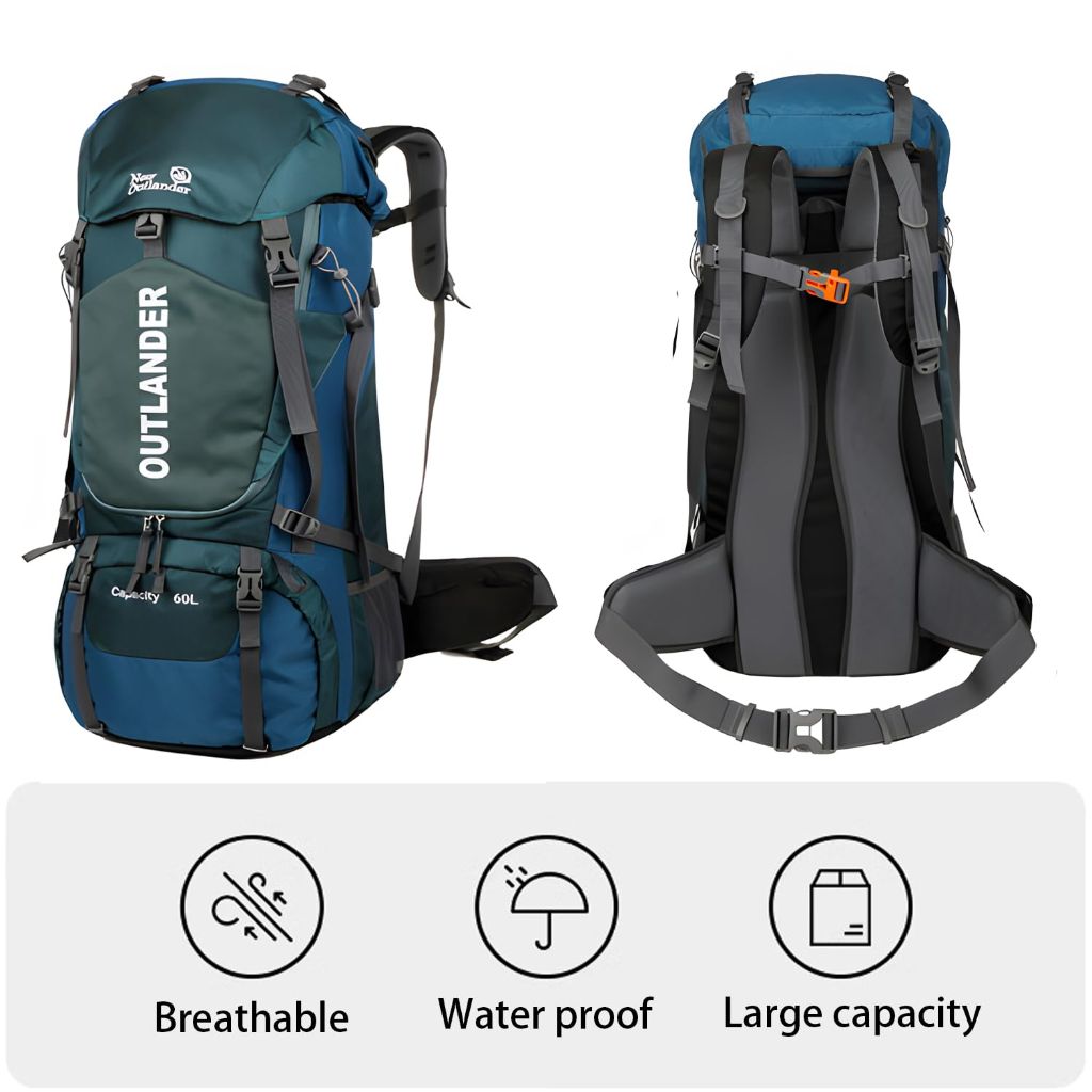 VelleyHiker 60L Hiking Camping Backpack with Rain Cover, Waterproof, Large Capacity