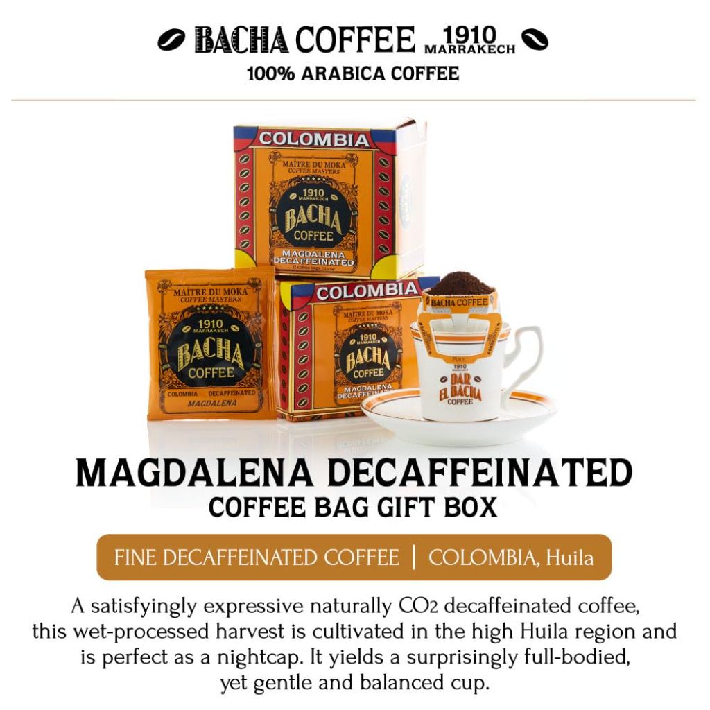 Bacha Coffee Colombia Magdalena Decaf Single Origin, Medium Dark Roast Specialty Coffee - 12 Drip Bags