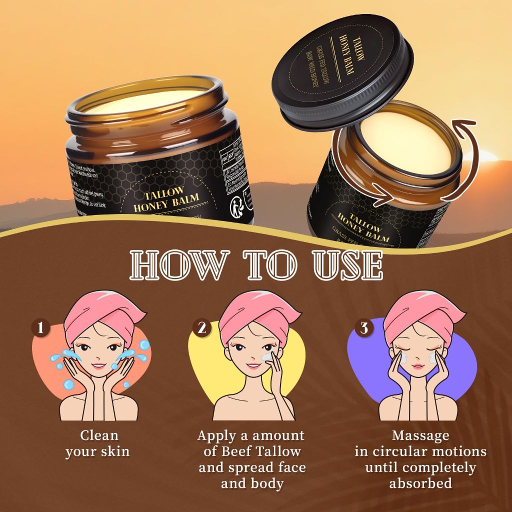 MEIDU Beef Tallow for Skin, Tallow and Honey Balm for Face - 2.12oz