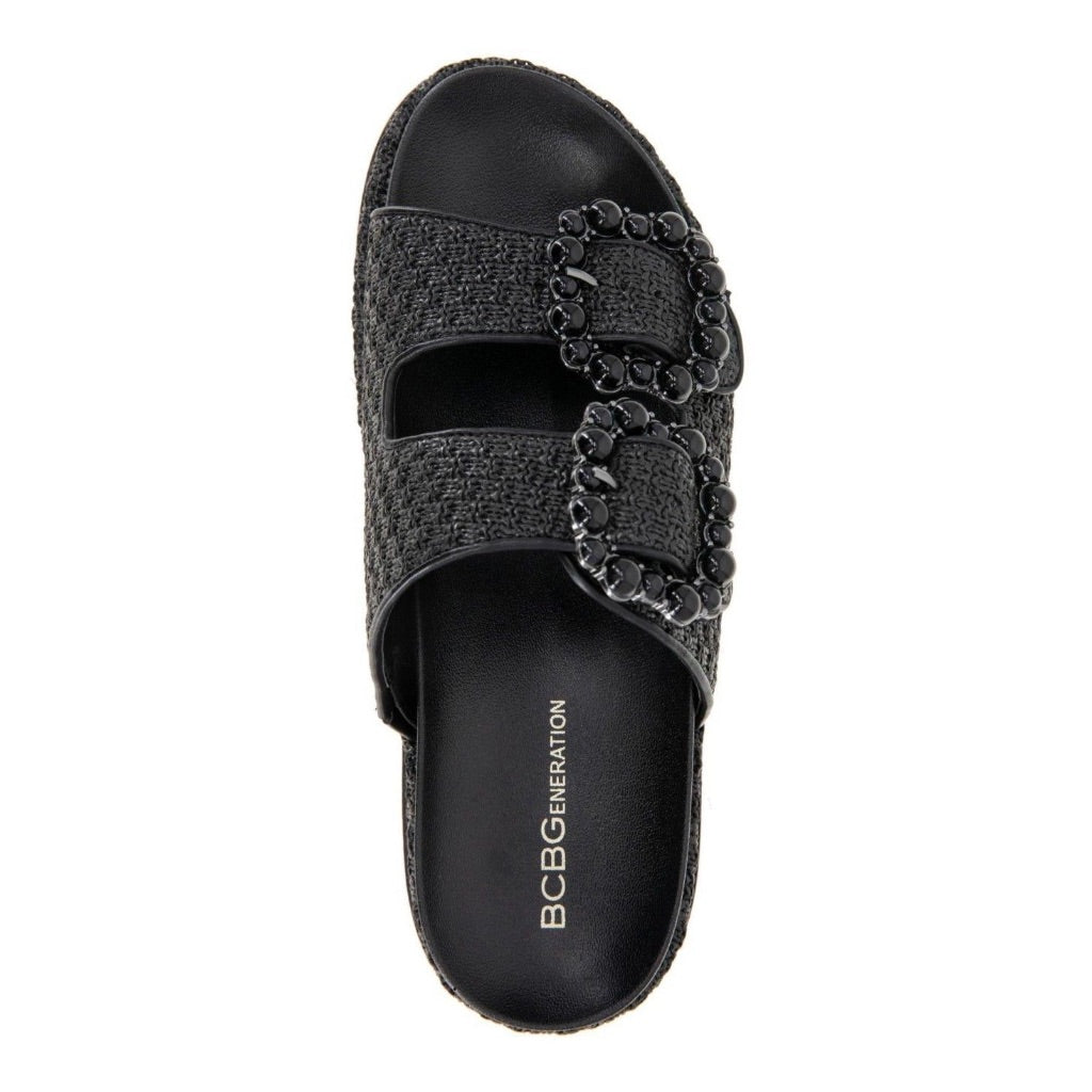 BCBGeneration Women's Bexxi Raffia Slide Sandal - Black, Size 11